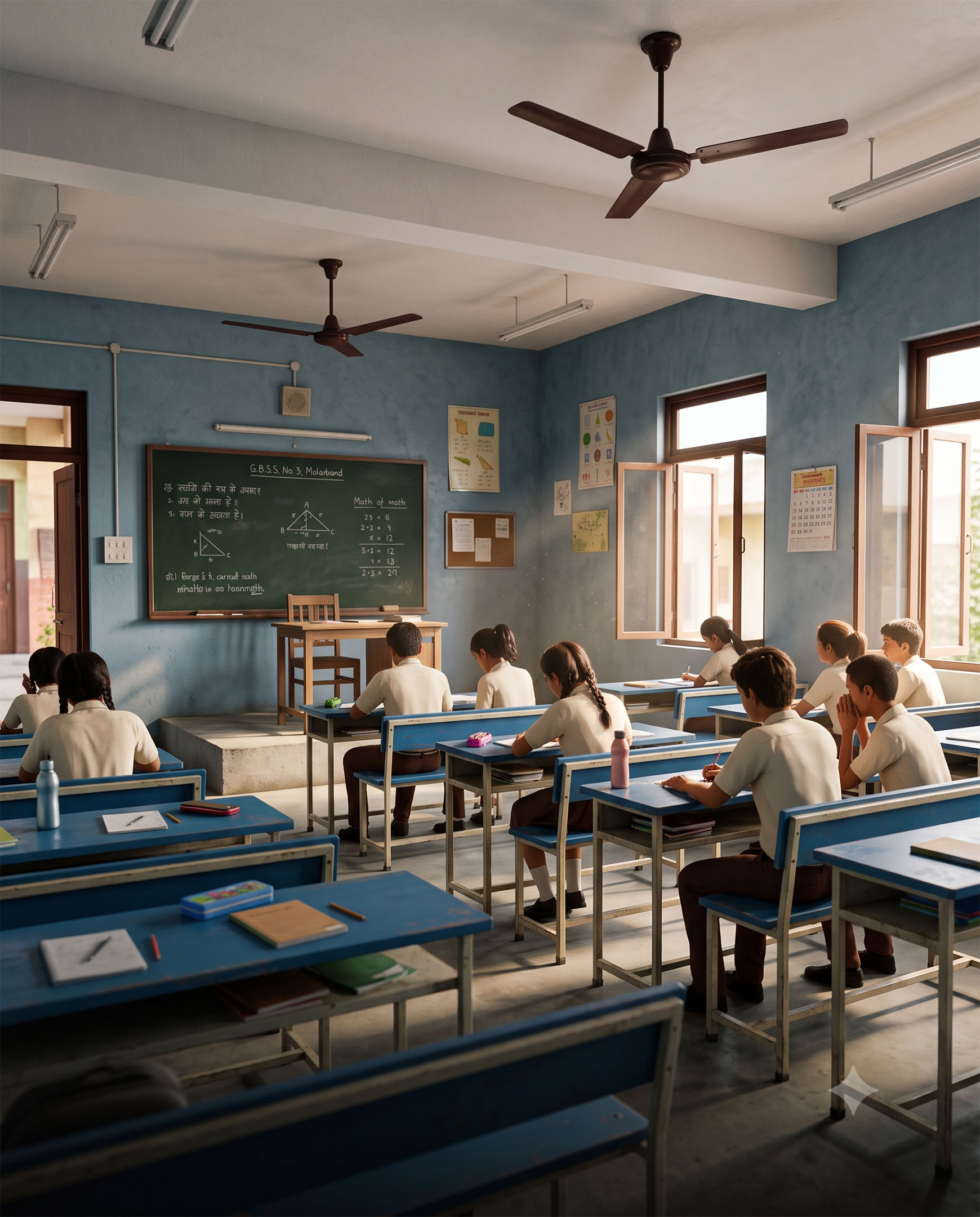 Classroom with rows of desks